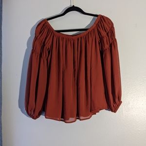 Express, Women's XS, Rust Peasant Top, Off the Shoulder